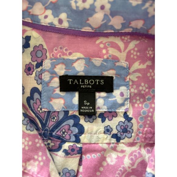 Talbots Women's Small Petite Pink Floral Summer Chic Button Up Long Sleeve Shirt - Picture 3 of 10